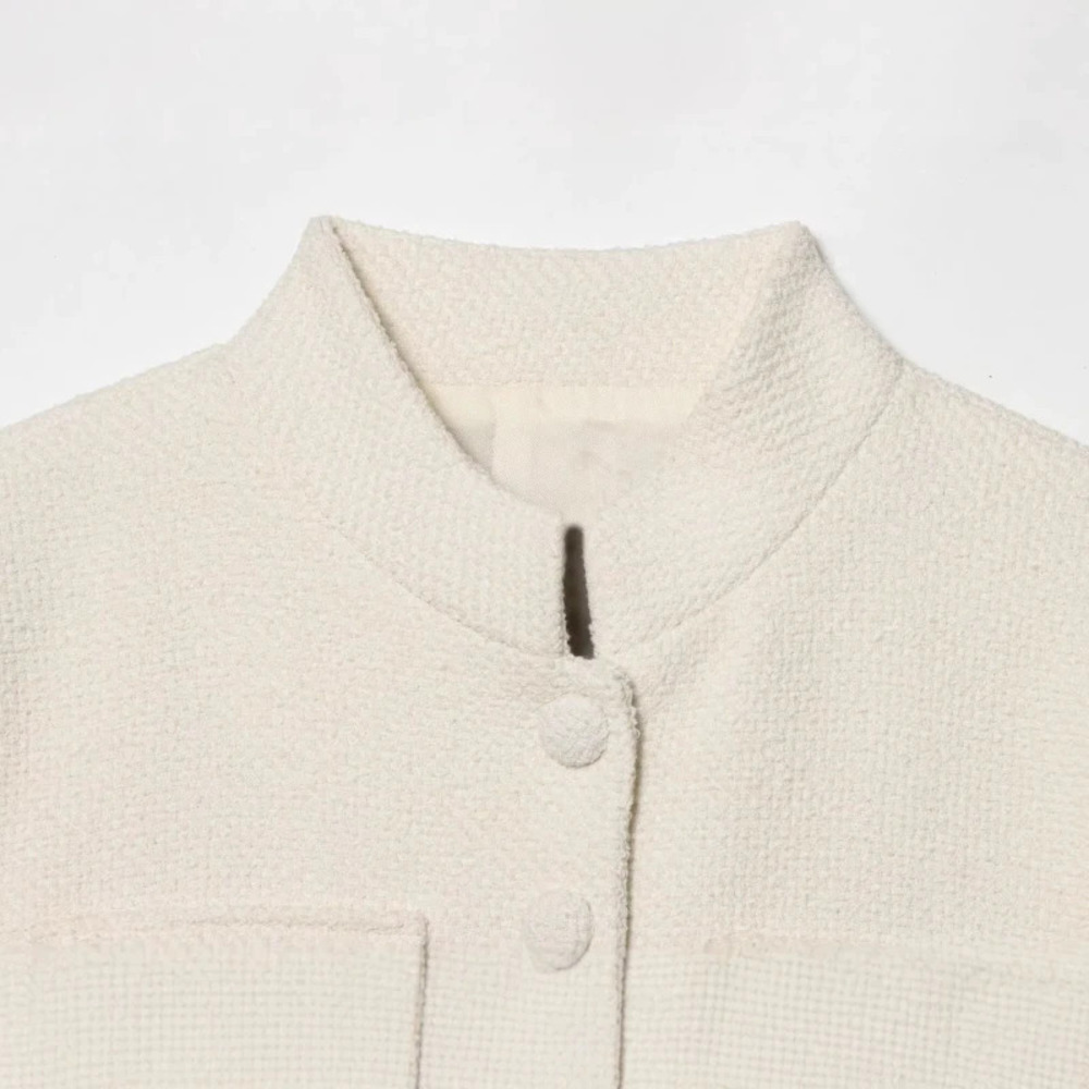 ZARA Elegant Cotton Wool Blend Stand Collar Regular Shoulder Trench Jacket